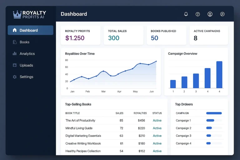 Royalty Profits AI interface dashboard screenshot 2025